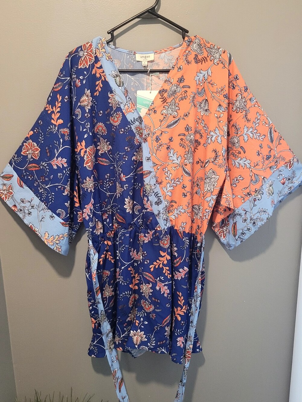 NWT Umgee Boho Floral Colorblock Romper Sz Lg